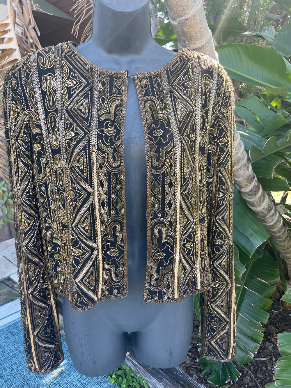 Gold, and bronze,  metallic beaded and sequin pure silk jacket